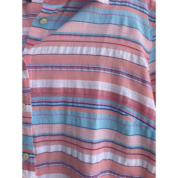 Talbots Pastel Multi Color Stripe button down ladies Large 100% Cotton - Picture 4 of 11